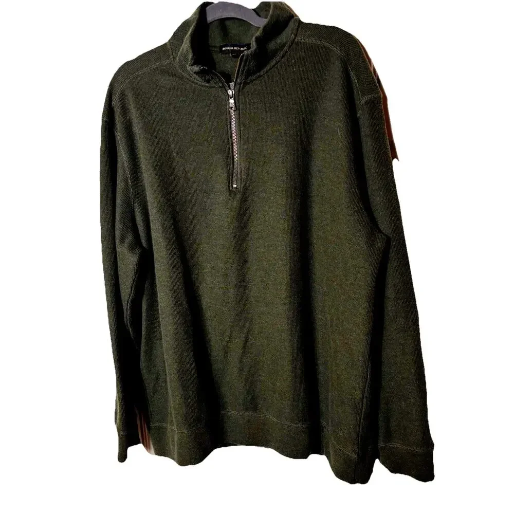 Banana Republic Men’s 1/4 Zip Sweater Cotton Polyester Moss Green Gorpcore